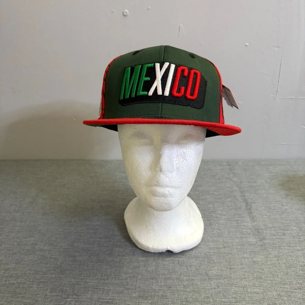 Basic Cap Mexico Snapback Hat Mens OSFA Red Green Eagle Graphic Y2K New